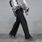 Contrast Lining Wide-leg Pants Black - One Size