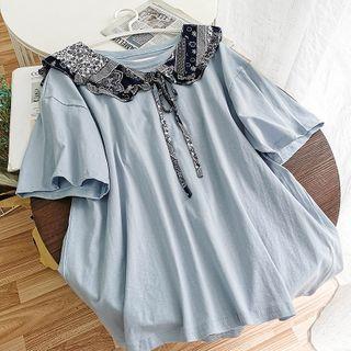 Plain Loose-fit Top With Printed Shawl