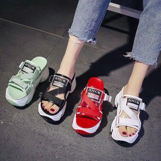 Chunky Platform Wedge Lettering Slide Sandals