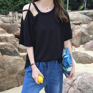 Short-sleeve Asymmetric Plain Tee