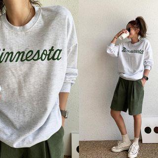 Letter Print Boxy Sweatshirt Melange White - One Size