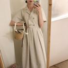 Short-sleeve Double-breasted Midi Shirtdress Light Khaki - One Size