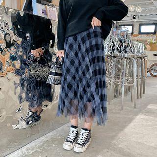 Gingham Midi A-line Mesh Skirt