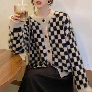 Checker Print Cardigan Checker - Black - One Size