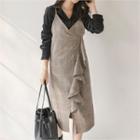 Sleeveless Draped Glen-plaid Midi Dress