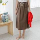 Patch-pocket Long Linen Skirt