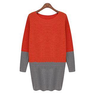 Long-sleeve Color Block Knit Dress