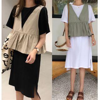 Set: Short-sleeve T-shirt Dress + Sleeveless V-neck Top