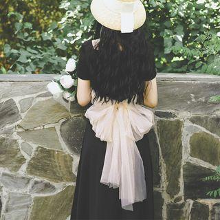 Bow Back Short-sleeve Midi A-line Dress