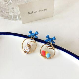 Asymmetrical Bow Bear Drop Earring