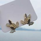 Rhinestone Shell Butterfly Earring 1 Pair - Silver Stud - Gold - One Size