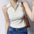 Sleeveless Collared Ribbed Knit Top