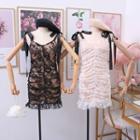 Ribbon-strap Lace Mini Dress