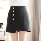 Faux-pearl Button Wrap-front Skirt