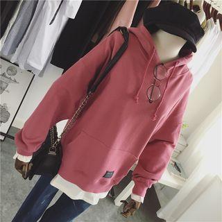 Paneled Hoodie Melange Gray - One Size