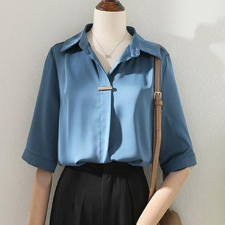 Semi Sleeve V-neck Plain Shirt