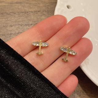 Plane Rhinestone Earring 1 Pair - Gold - One Size