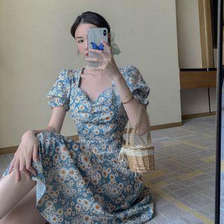 Floral Print Midi A-line Slit Dress