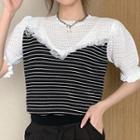 Puff-sleeve Lace Panel Mock Two Piece Top