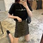 Short-sleeve Letter Printed T-shirt / High-waist Animal Printed A-line Skirt