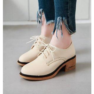 Faux Leather Chunky Heel Brogues