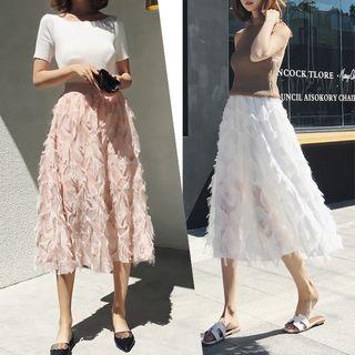 Feather Accent Midi A-line Skirt
