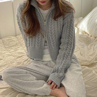 Zip-up Cropped Cable-knit Cardigan