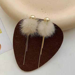 Pom Pom Earring 1 Pair - Gold & Khaki - One Size