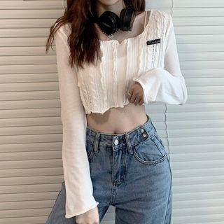 Long-sleeve Cutout Knit Cropped Top