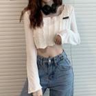 Long-sleeve Cutout Knit Cropped Top
