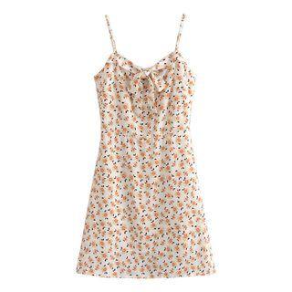 Spaghetti Strap Floral Print Bow-front Mini A-line Dress