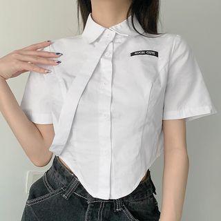 Lettering Print Short-sleeve Crop Blouse