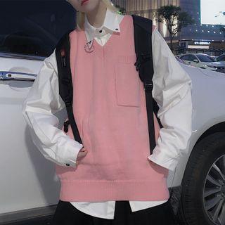 V-neck Front Pocket Knit Vest