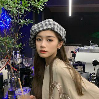 Cotton Linen Plaid Beret