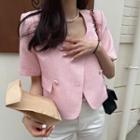 Short-sleeve Plain Blazer Pink - One Size