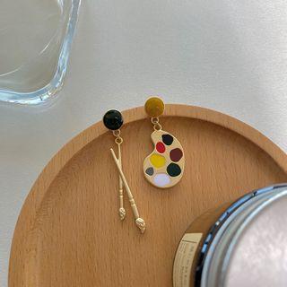 Paint Brush & Palette Asymmetric Glaze Dangle Earring
