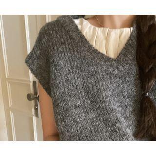 V-neck Wool Blend Sweater Vest Charcoal Gray - One Size