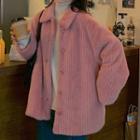 Plain Knit Button-up Jacket Pink - One Size