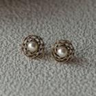Beaded Stud Earring 1 Pair - 1505 - Faux Pearl - White - One Size