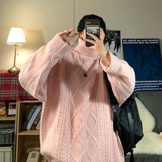 Turtleneck M Lange Cable-knit Sweater