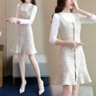 Set: Mock Neck Long-sleeve T-shirt + Sleeveless A-line Dress