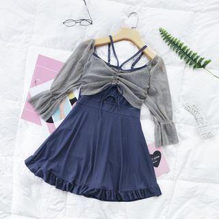 3/4-sleeve Cold-shoulder Swim Dress