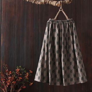 Floral Print Midi A-line Skirt Gray - One Size