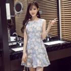 Sleeveless Single-breasted Gathered-waist Floral Print Dress