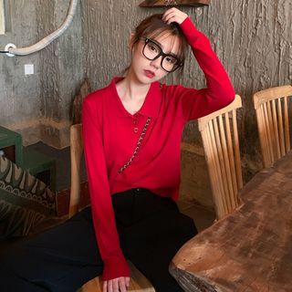 Plain Long-sleeve Slim-fit Polo-shirt