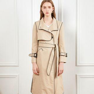 Single-breasted Contrast Trim Trench Coat