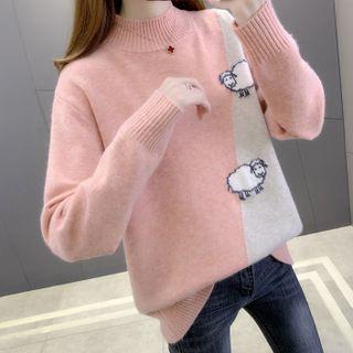 Sheep Print Mock-neck Sweater