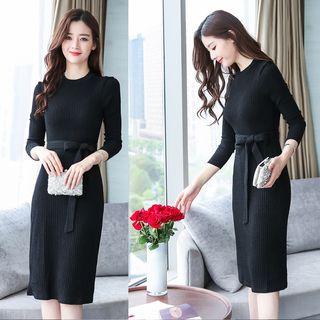 Bow Waist Knit Shift Dress