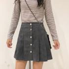 High-waist Faux Suede Pleated Skirt