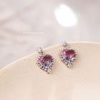925 Sterling Silver Rhinestone Heart Dangle Earring 1 Pair - Silver & Pink - One Size